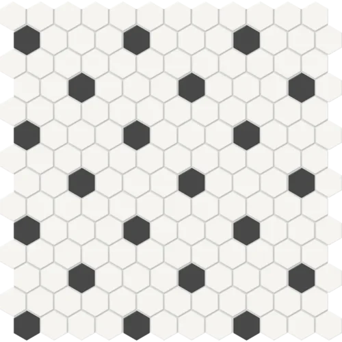4501-0452-0_1in_2.3cm_Soho_Canvas_White_Retro_Black_Hexagon_Matte_Glazed_Porcelain_Mosaic Black/Canvas White